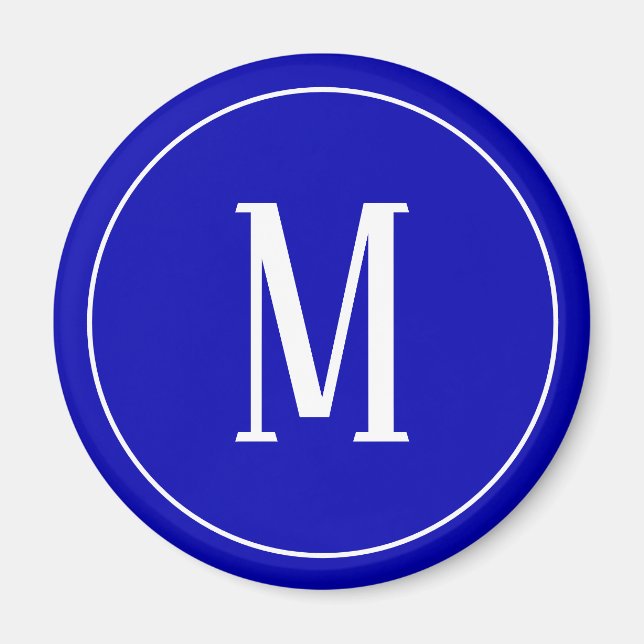 Monogram White on Royal Blue Round Magnet (Vorne)