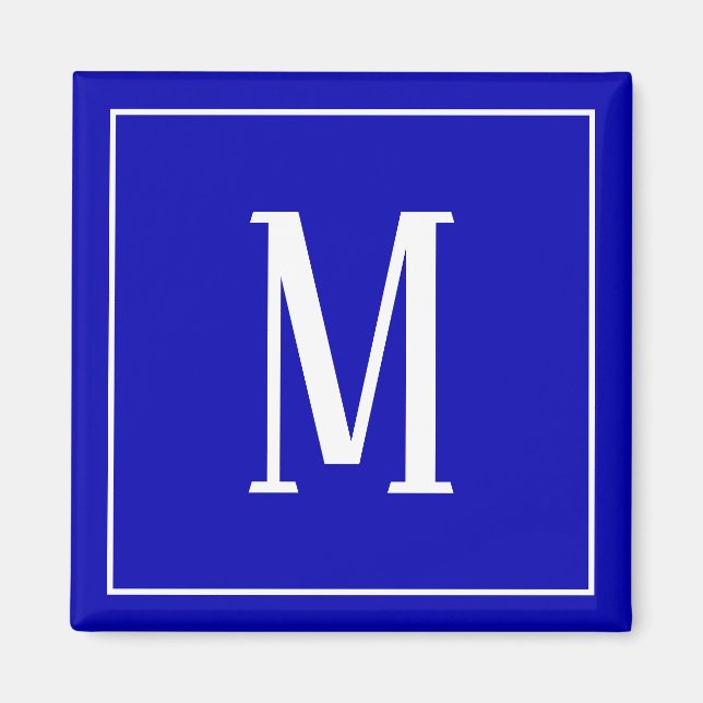 Monogram White on Royal Blue Square Magnet (Vorne)