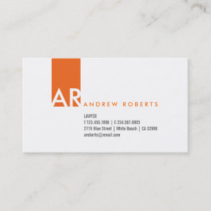 Monogram White Orange Clean Business Card Visitenkarte