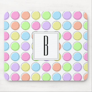 Monogram White Pastel Rainbow Polka Dot Pattern Mousepad