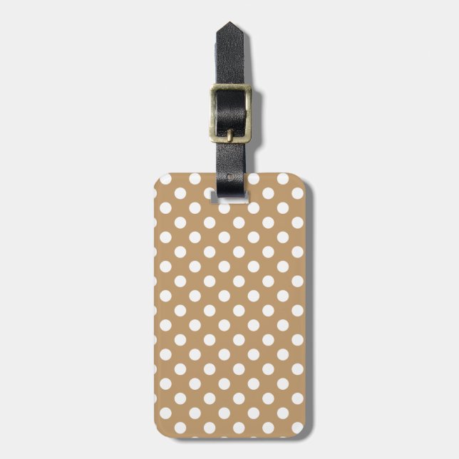 Monogram White Polka Dot auf Camel Brown Gepäckanhänger (Vorderseite vertikal)