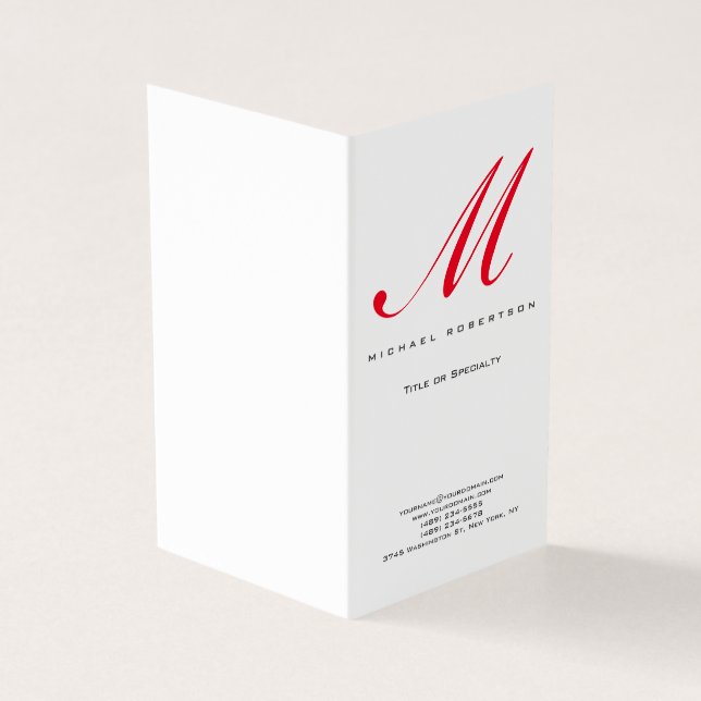 Monogram White Red Unique Standard Matte Visitenkarten (Vorderseite)
