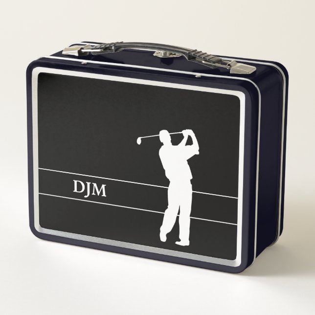 Monogram, White Silhouette Golfer  Metall Brotdose (Rückseite)