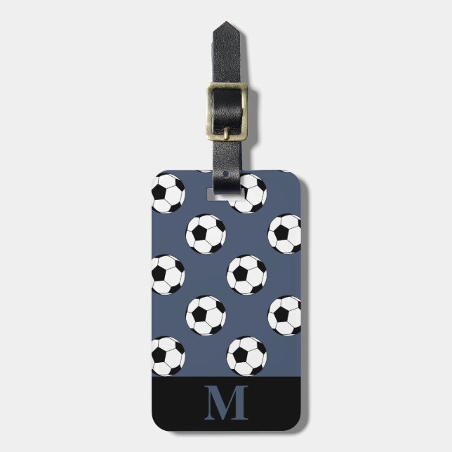 Monogram White Soccer Balls, Blue Jeans Gepäckanhänger (Vorderseite vertikal)