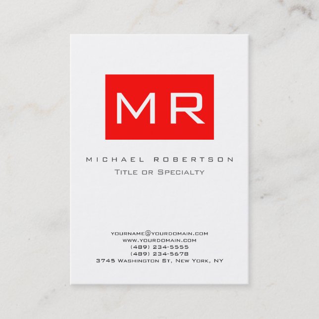 Monogram White Strip Chubby Business Card Visitenkarte (Vorderseite)