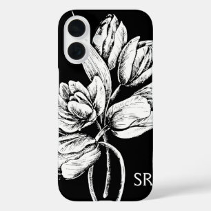 Monogram White Tulips auf schwarz title_seo2
