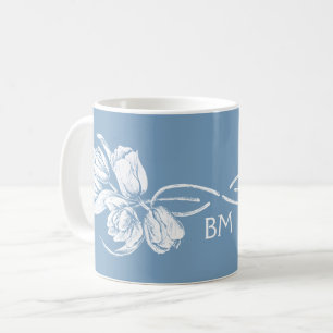 Monogram White Tulips on Dusk Blue Kaffeetasse