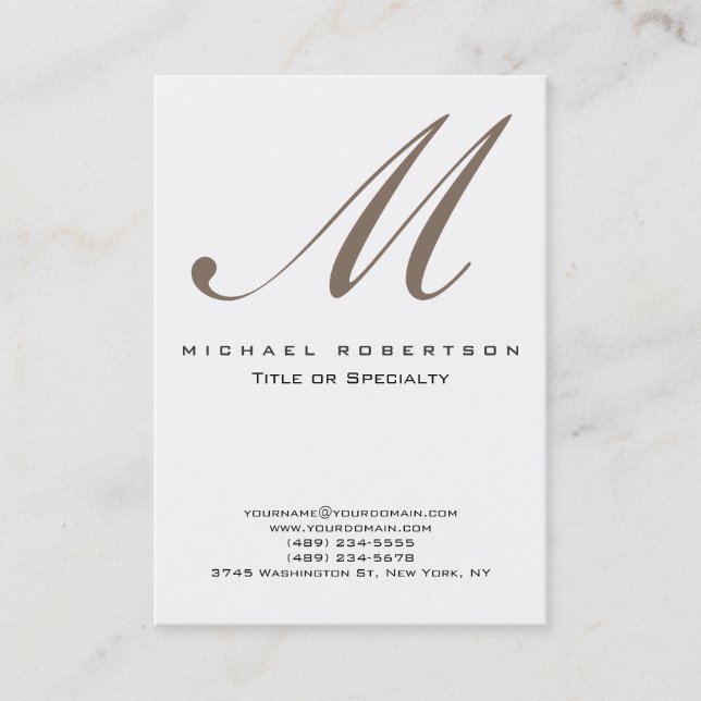 Monogram White Unique Chubby Business Card Visitenkarte (Vorderseite)