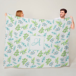 Monogram Wildblumen Blau-Grüne Hochzeitdekor Fleecedecke
