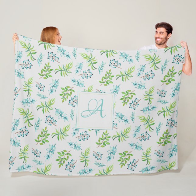Monogram Wildblumen Blau-Grüne Hochzeitdekor Fleecedecke (Beispiel)