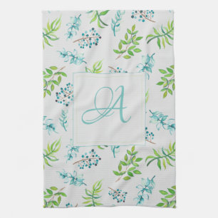 Monogram Wildblumen Blau-Grüne Hochzeitdekor Geschirrtuch