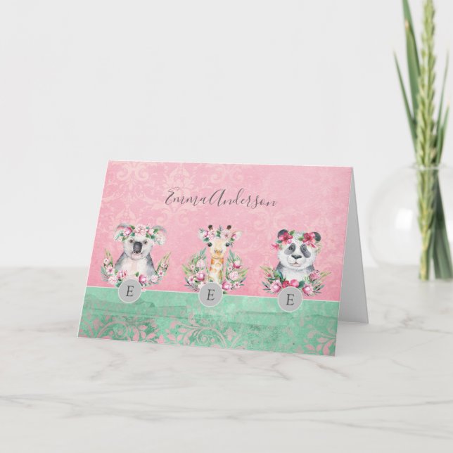 Monogram Wildlife Girls Boho Jungle Animes Hübsch Einladung (Vorderseite)