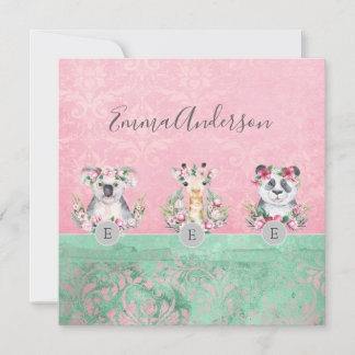 Monogram Wildlife Girls Boho Jungle Animes Hübsch Einladung