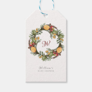 Monogram Winter Christmas Wreath Baby Shooter Geschenkanhänger