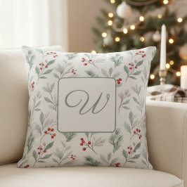 Monogram Winter Foliage Holiday Pillow Kissen