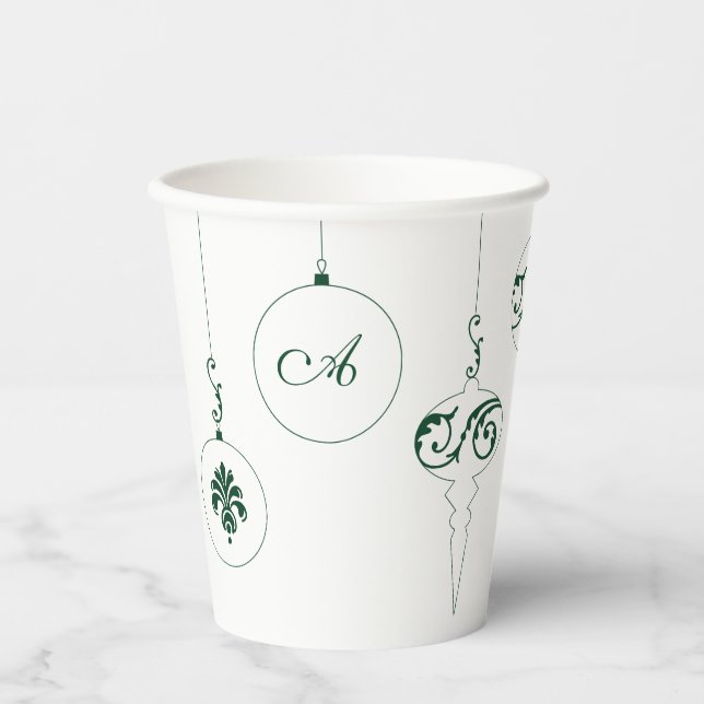 Monogram Winter Green Bauble Ornamente Pappbecher (Vorderseite)