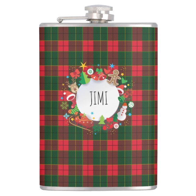 Monogram Winter Holiday Christmas Scotland Muster Flachmann (Vorderseite)