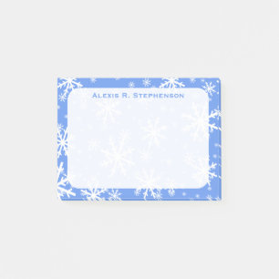 Monogram Winterschneeflocken auf Cornflower Blue Post-it Klebezettel