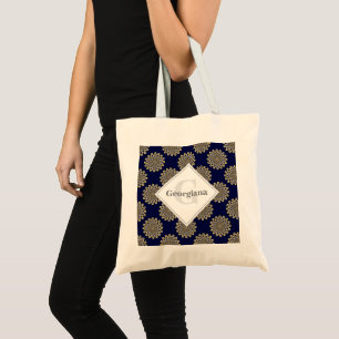 Monogram, wir beobachten Sie Navy & Gold Polka Dot Tragetasche