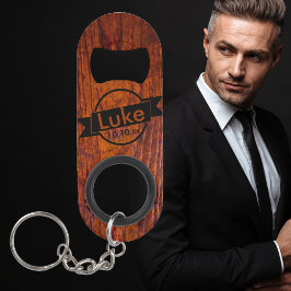 Monogram Wood Grain Foto Wedding Schlüsselanhängerflaschenöffner