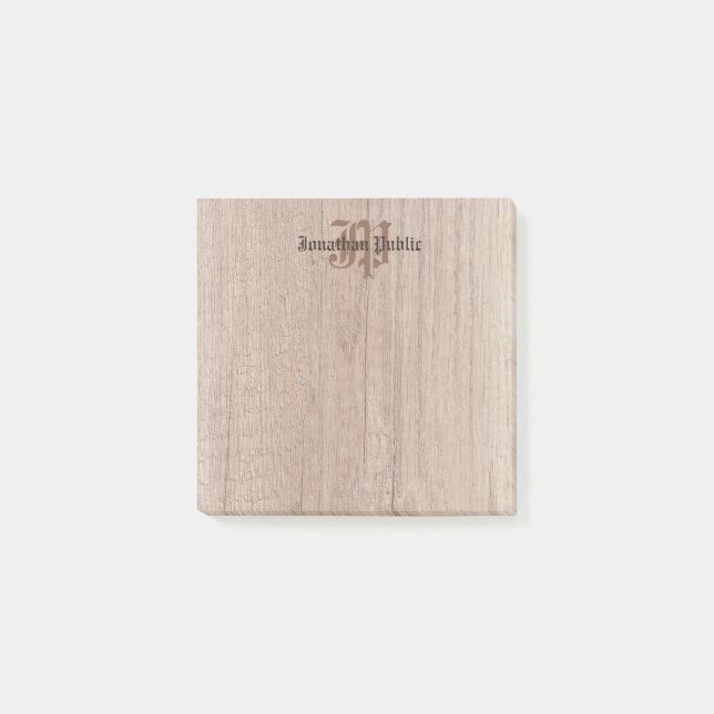 Monogram Wood Look Old Style Script Template Post-it Klebezettel (Vorderseite)