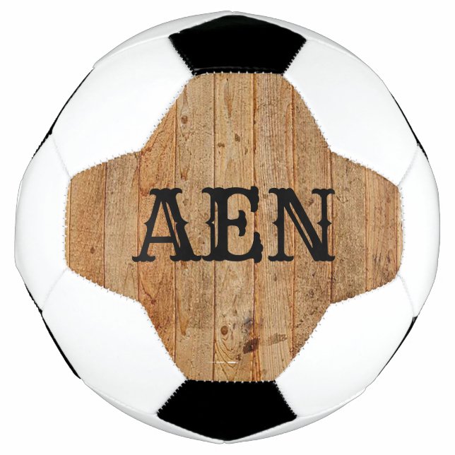 Monogram Wood Rustic Country Brown Black Fußball (Vorderseite)