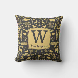 Monogram Woodland Holiday Throw Kissen / Gold