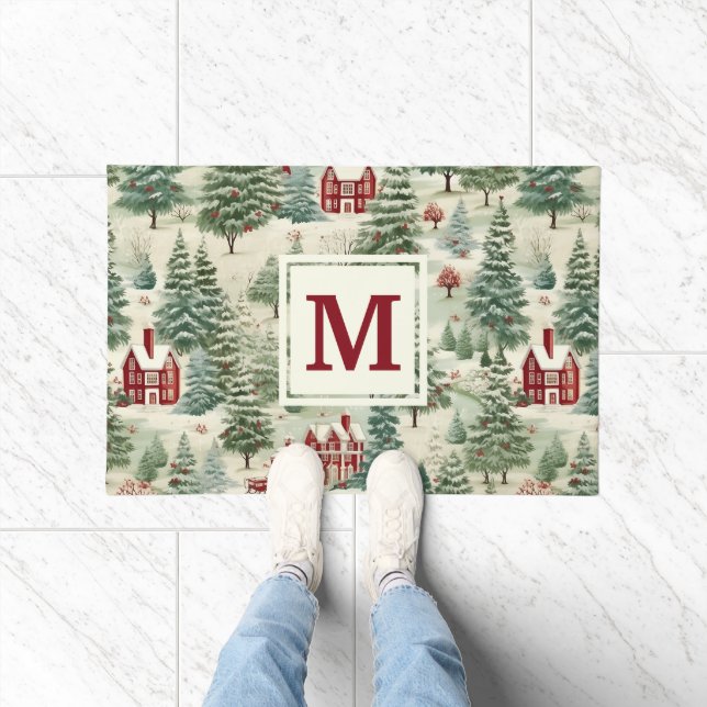 Monogram Woodland Rustikales Land Weihnachten Nied Fußmatte (Indoor)
