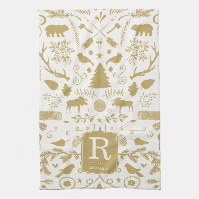 Monogram Woodland Vacances Serviette de cuisine (Vertical)