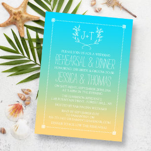 Monogram Wreath Beach Ombre Probe Dinner Einladung