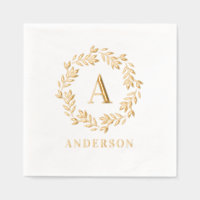 Monogram Wreath Foil Napkins Elegant Initial