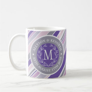 Monogram Wreath Trendy Strips Lila Leaf Laurel Kaffeetasse