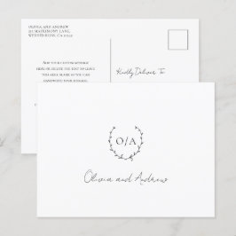 Monogram Wreath Wappen Elegant Wedding Vielen Dank Postkarte
