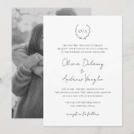 Monogram Wreath Wappen Foto Elegante Hochzeit Einladung