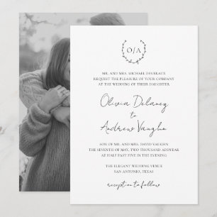 Monogram Wreath Wappen Foto Elegante Hochzeit Einladung