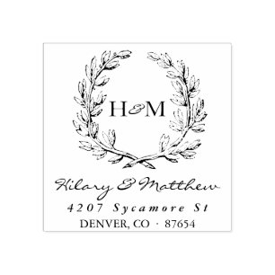 Monogram Wreath Wedding Address Briefmarke Gummistempel
