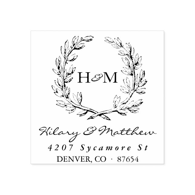 Monogram Wreath Wedding Address Briefmarke Gummistempel (Prägung)