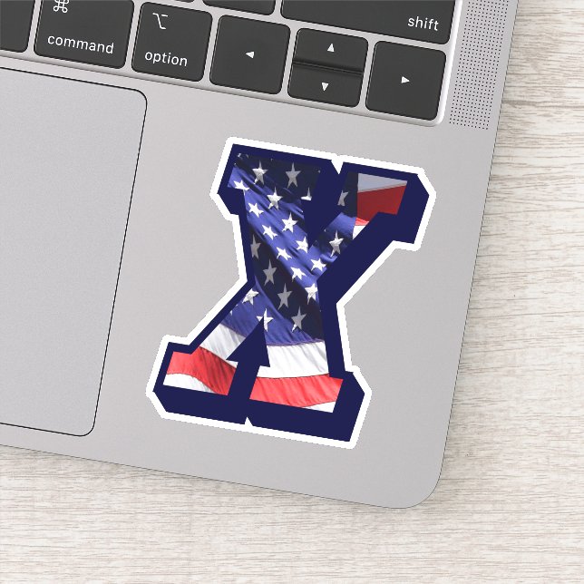 Monogram X American Flag Letter X Initial USA Aufkleber (Detail)