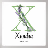 Monogram X Lavendel Eucalyptus Poster Kinderzimmer