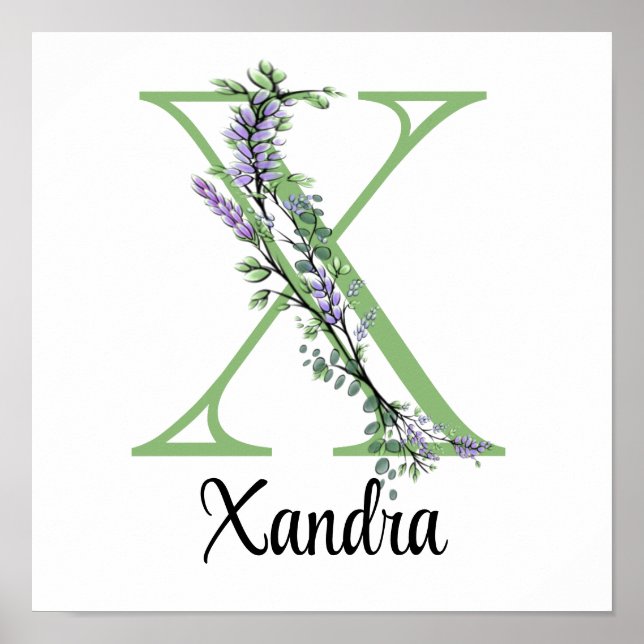 Monogram X Lavender Eucalyptus Poster pépinière (Devant)