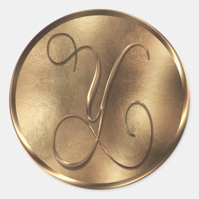 Monogram Y Bronze Wedding Invitation Holiday Runder Aufkleber (Vorderseite)