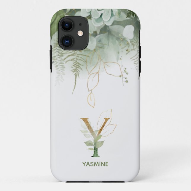 Monogram Y Elegant Greenery Case-Mate iPhone Hülle (Rückseite)