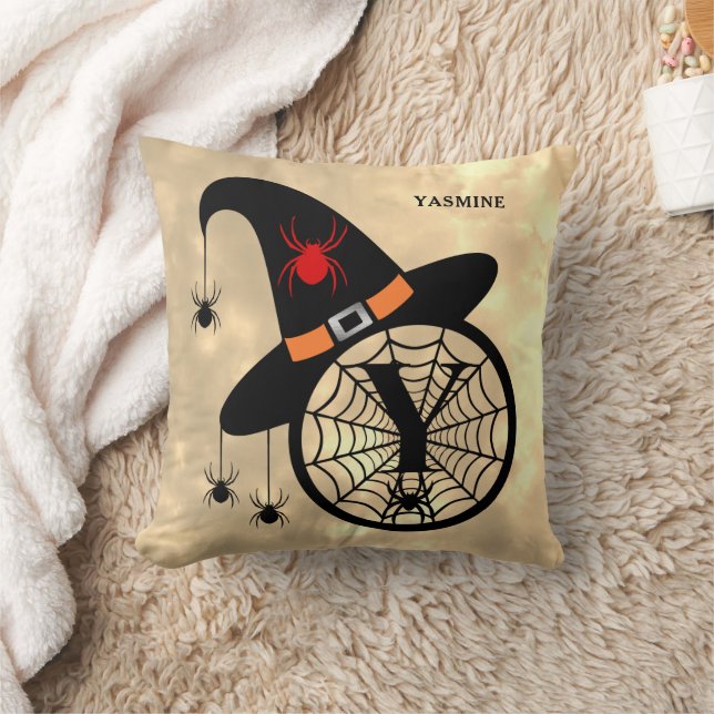 Monogram Y Halloween Sky Hexenspinnen Name Kissen (Decke)