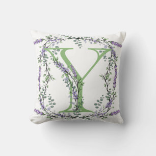 Monogram Y Lavender Eukalyptus botanisches Thema Kissen