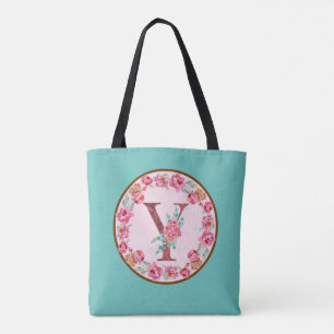 Monogram Y Letter with Peony Blume Image Toag Tasche