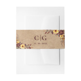 Monogram Yellow & Burgundy Fall Floral Wedding Einladungsbanderole