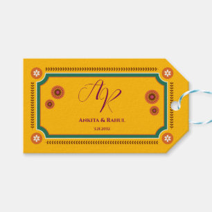 Monogram Yellow Floral Custom Indian Gastgeschenk Geschenkanhänger