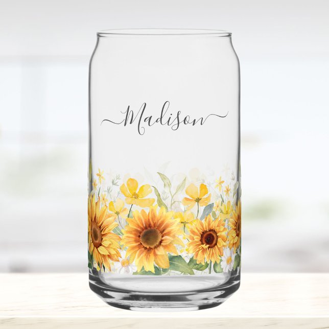Monogram Yellow Flower Sunflower Floral Botanical Dosenglas (In situ)