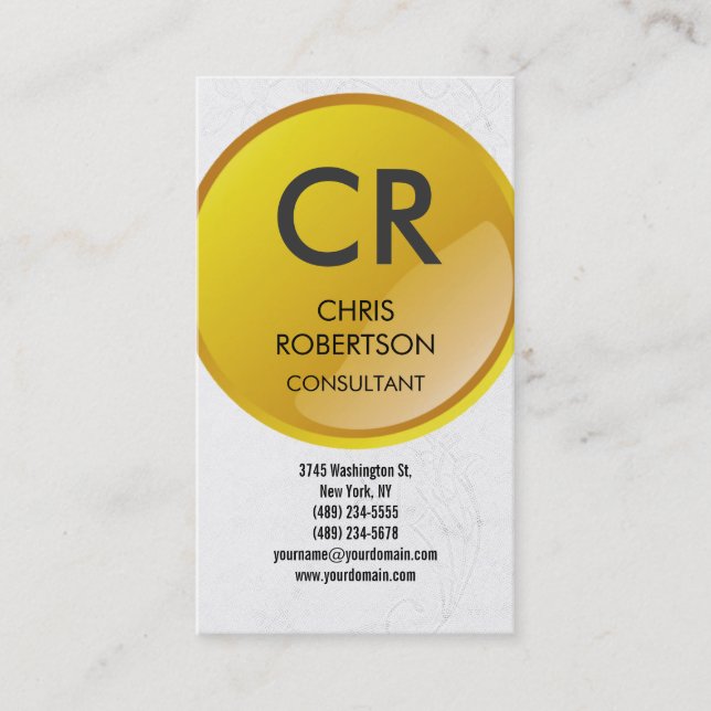 Monogram Yellow Gray Muster Charm Business Card Visitenkarte (Vorderseite)