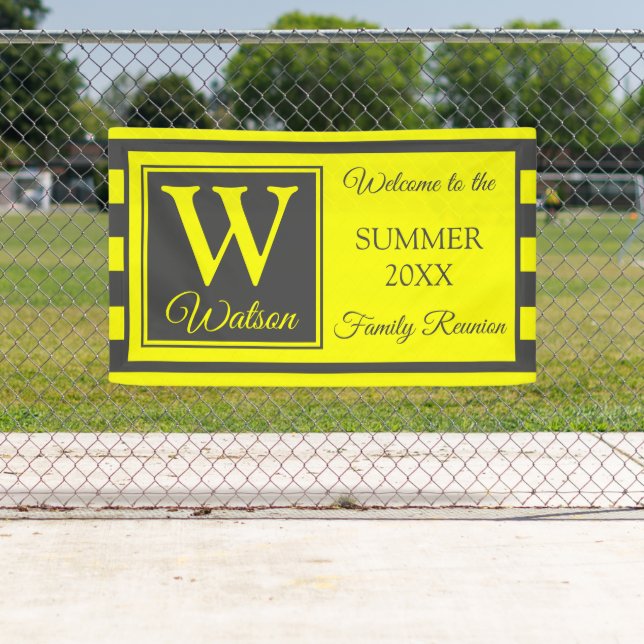 Monogram Yellow Grey Stripes Summer Family Wieders Banner (Insitu)